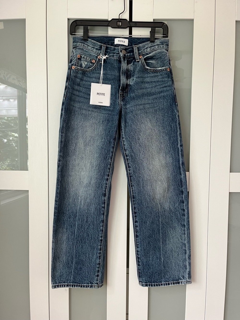 Pistola Petite Lexi Mid Rise Bowed Straight Jeans- Artisan